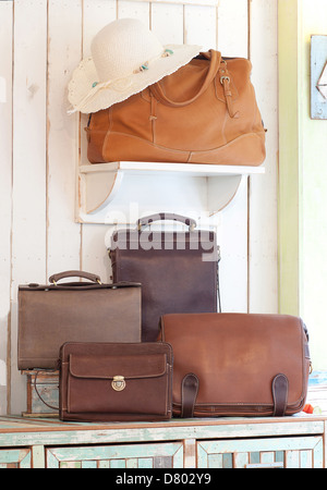 Set of beautiful leather bag and handbag Stock Photo