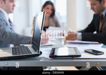 Close up of laptop, tablet computer and cell phone in office Stock Photo