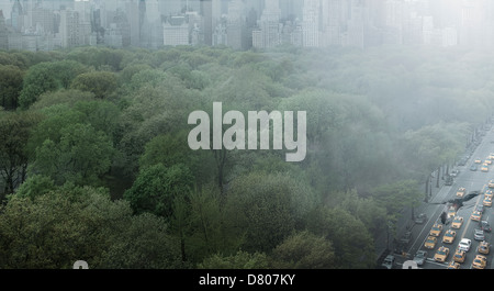 Urban park, skyscrapers and highway, New York, New York, United States Stock Photo