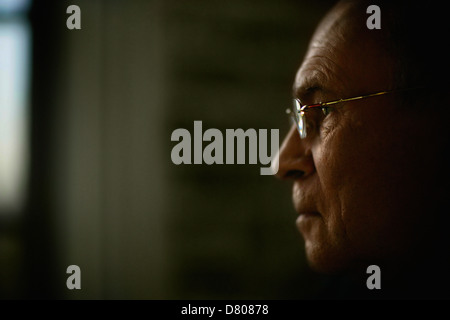 Older Caucasian man's face in profile Stock Photo