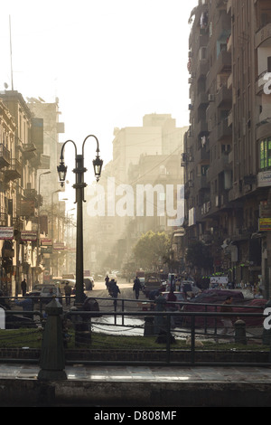 A picture shows morning Cairo, Before the hustle starts, the streets are filled by all kinds of smells and golden rays. Stock Photo