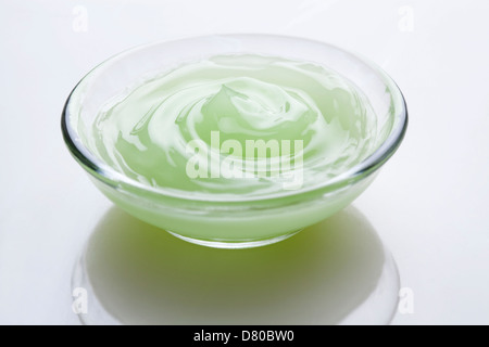 Aloe vera gel in glass bowl Stock Photo