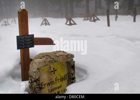 WWI. Veneto, Italy, Asiago Plateau. Mount Mosciagh, Austro-Hungarian War Cemetery number 3 in the snow. Stock Photo