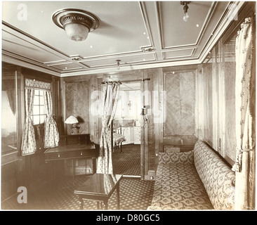 This photograph shows the luxurious First Class Lounge aboard the RMS