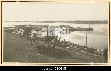 [Boats docked on the Dnieper River in Yekaterinoslav] Stock Photo