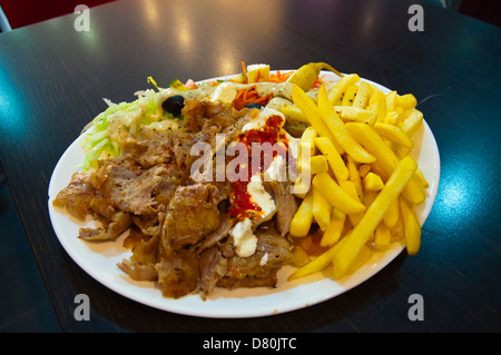 Kebab plate in Kebab King restaurant Brussels Belgium Europe Stock Photo