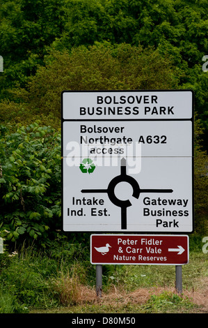 Road sign outside Bolsover Business Park, Chesterfield, England. Stock Photo