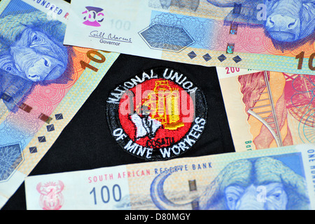 Images of the logo of the South African NUM (National Union of Miners) on textile. Stock Photo