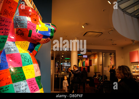 Colored Bear that sponsors a chocolate bar inside the Ritter store in Berlin, Germany Stock Photo