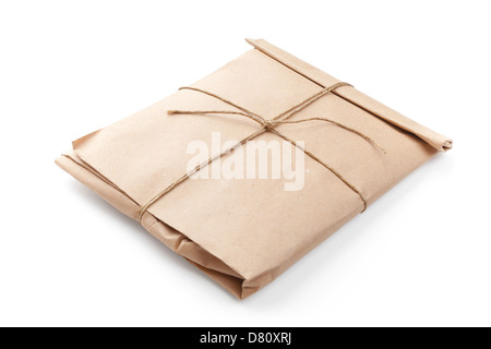 Closed envelope tied with a rope isolated on white Stock Photo