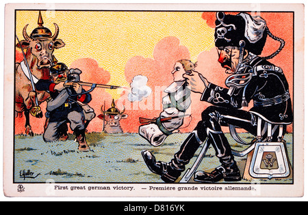 World War I French Satirical Card, First Great German Victory, Circa 1918 Stock Photo