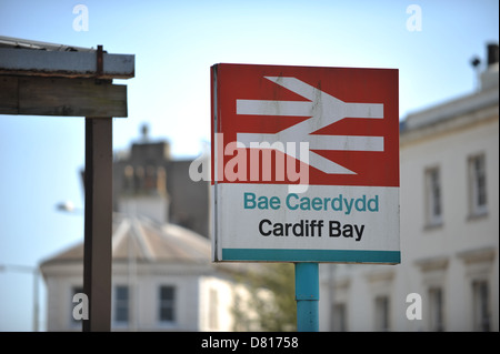 The sign at Cardiff Bay train station. Stock Photo