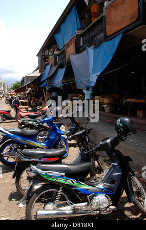 Motor bikes in Asian Street Market, Bali Indonesia Stock Photo