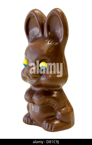 Chocolate Happy Easter Day Bunny Rabbit Side View Isolated on White Background Stock Photo