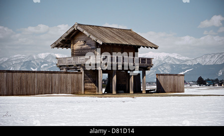 Reconstructed Castle Wall, Hotta Fortress, of Daisen City, Akita, Japan, in winter Stock Photo