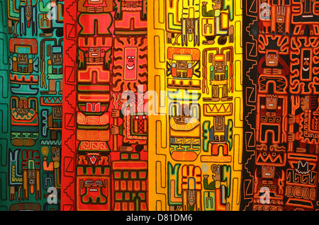 Inca style textiles for sale on a market in Pisaq, near Cuzco, Peru Stock Photo