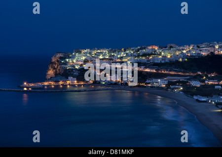 Italy Puglia Gargano National Park Peschici by night (Adriatic Sea Stock Photo