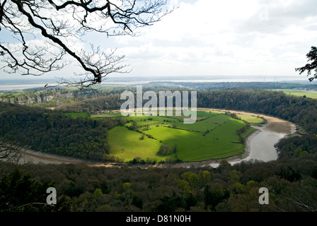 view of the lower wye valley from the eagles nest viewpoint windcliffe near chepstow monmouthshire south wales uk Stock Photo