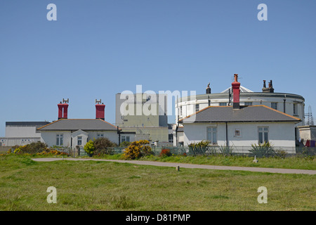 Dungeness, Kent.  Cottages with nuclear power station in background. Stock Photo