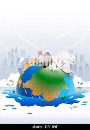 An illustration representing the impact of environmental damage. Stock Photo