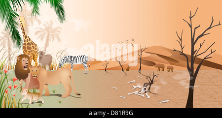 An illustration representing the impact of environmental damage. Stock Photo