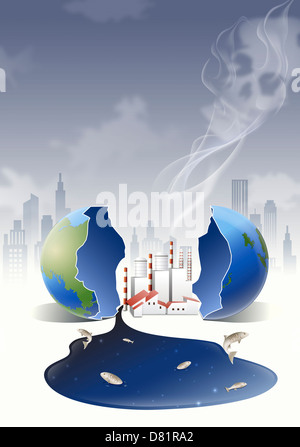 An illustration representing the impact of environmental damage. Stock Photo