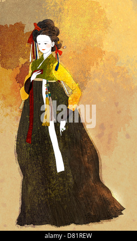 An illustration showing traditional Korean clothing. Stock Photo