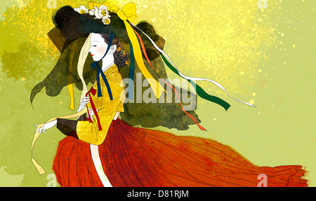 An illustration showing traditional Korean clothing. Stock Photo