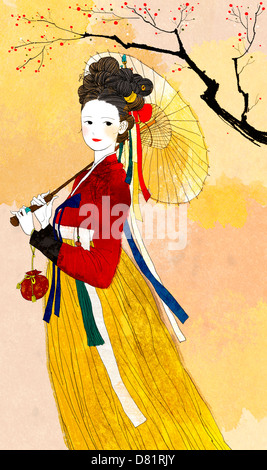 An illustration showing traditional Korean clothing. Stock Photo