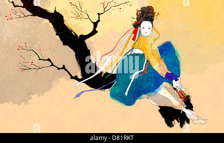 An illustration showing traditional Korean clothing. Stock Photo