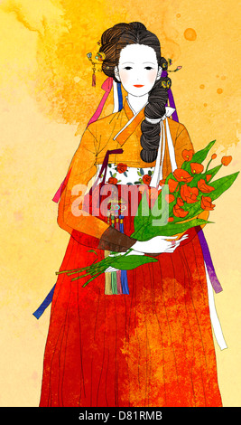 An illustration showing traditional Korean clothing. Stock Photo