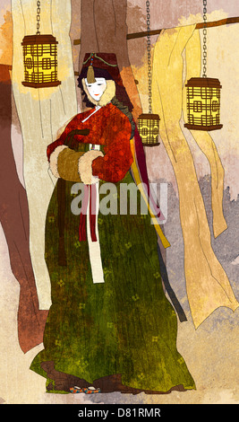 An illustration showing traditional Korean clothing. Stock Photo