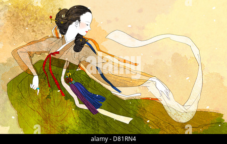 An illustration showing traditional Korean clothing. Stock Photo