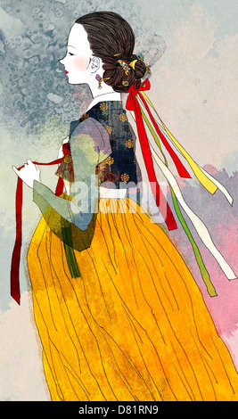 An illustration showing traditional Korean clothing. Stock Photo