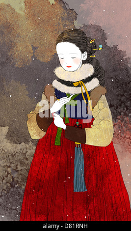 An illustration showing traditional Korean clothing. Stock Photo