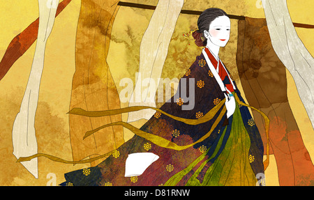 An illustration showing traditional Korean clothing. Stock Photo