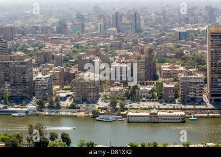 Aerial view of the city of Cairo along the Nile river, Cairo, Egypt ...