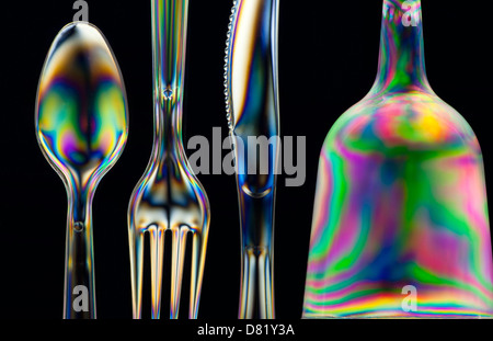 Cross polarizing showing stress patterns in plastics Stock Photo