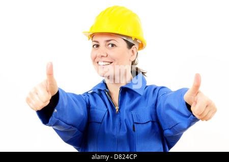 Smiling woman who wearing protective equipment Stock Photo