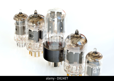 Old vacuum radio tubes isolated on white background Stock Photo