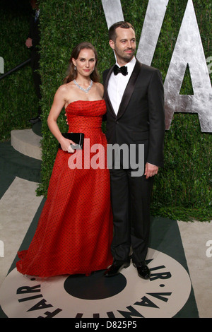 Natalie Portman, Benjamin Millepied 2012 Vanity Fair Oscar Party at Sunset Tower Hotel - Arrivals West Hollywood. USA - Stock Photo