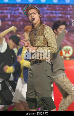 Boy group B1A4 on the set of MBC MUSIC SHOW CHAMPION in Seoul, South Korea on Wednesday May 15, 2013. Stock Photo