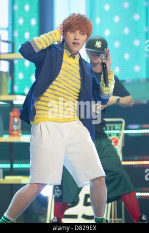 Boy group B1A4 on the set of MBC MUSIC SHOW CHAMPION in Seoul, South Korea on Wednesday May 15, 2013. Stock Photo