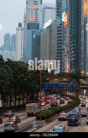 Traffic on Lung Wo road in Central,  Kong Kong island Stock Photo