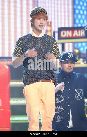 Boy group B1A4 on the set of MBC MUSIC SHOW CHAMPION in Seoul, South Korea on Wednesday May 15, 2013. Stock Photo