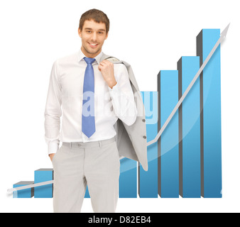 handsome businessman with big 3d chart Stock Photo - Alamy