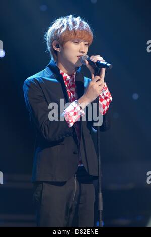 Boy group B1A4 on the set of MBC MUSIC SHOW CHAMPION in Seoul, South Korea on Wednesday May 15, 2013. Stock Photo