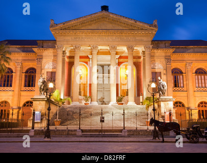 Palermo - Teatro Massimo by architect Giovani Battista Filippo Basile in morning dusk. Building was completed in year 1897. Stock Photo