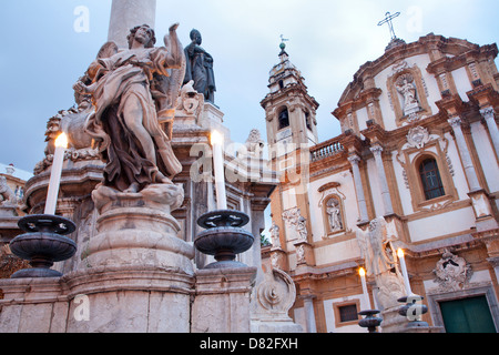 Palermo - San Domenico - Saint Dominic church and baroque column Stock Photo