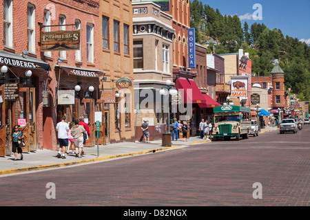 Tourist explore Main Street in historic Deadwood, South Dakota Stock Photo